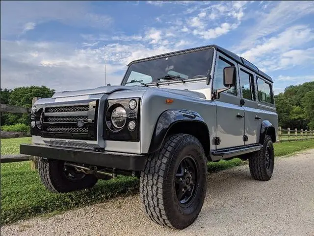 Gray Land Rover Defender 110 resto-mod
